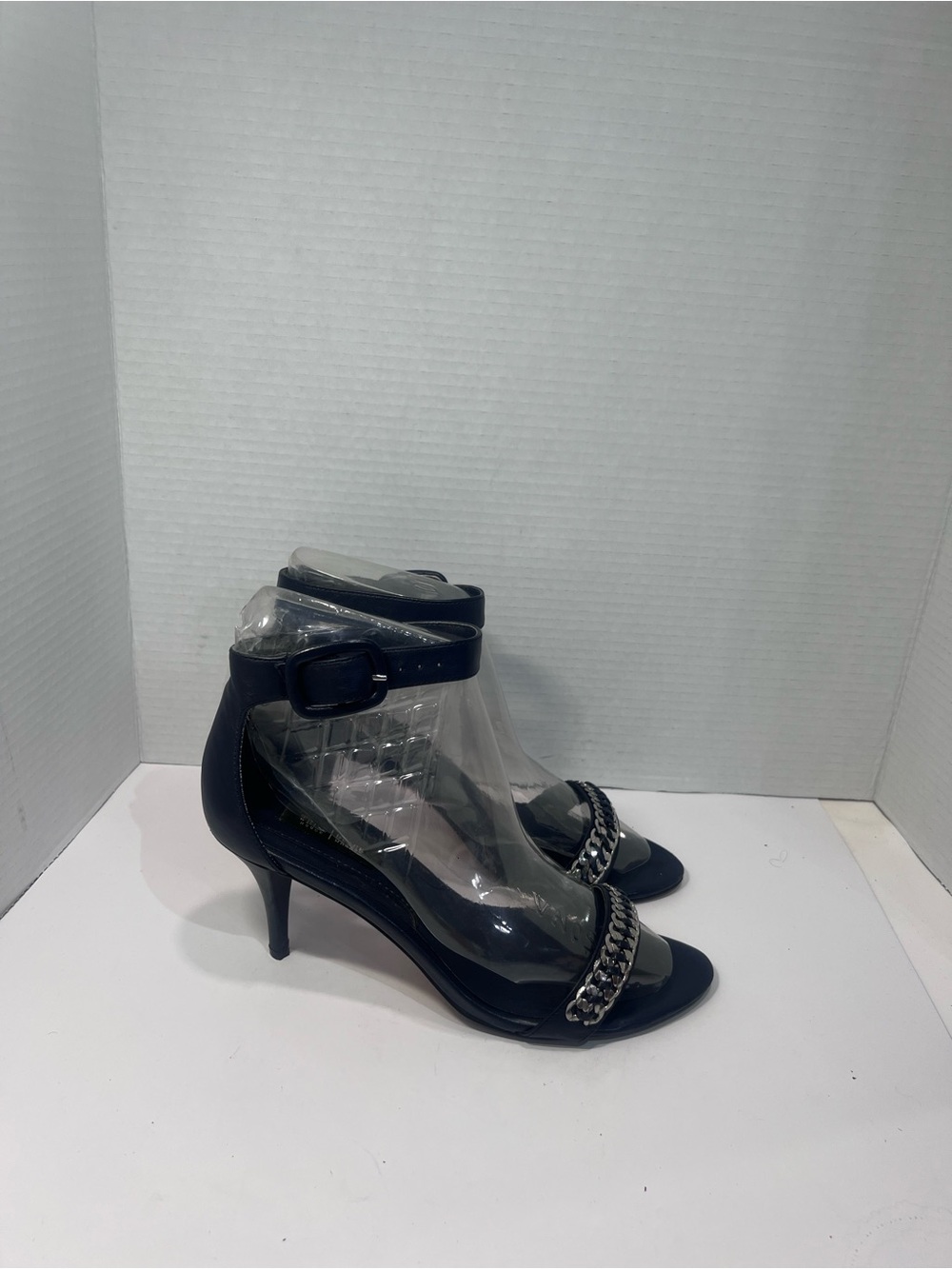 White House Black Market Black Chain-Trim Ankle Strap Heels